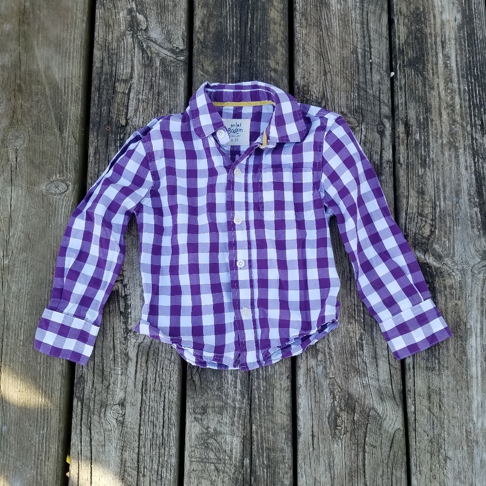 Mini Boden purple & white button up shirt